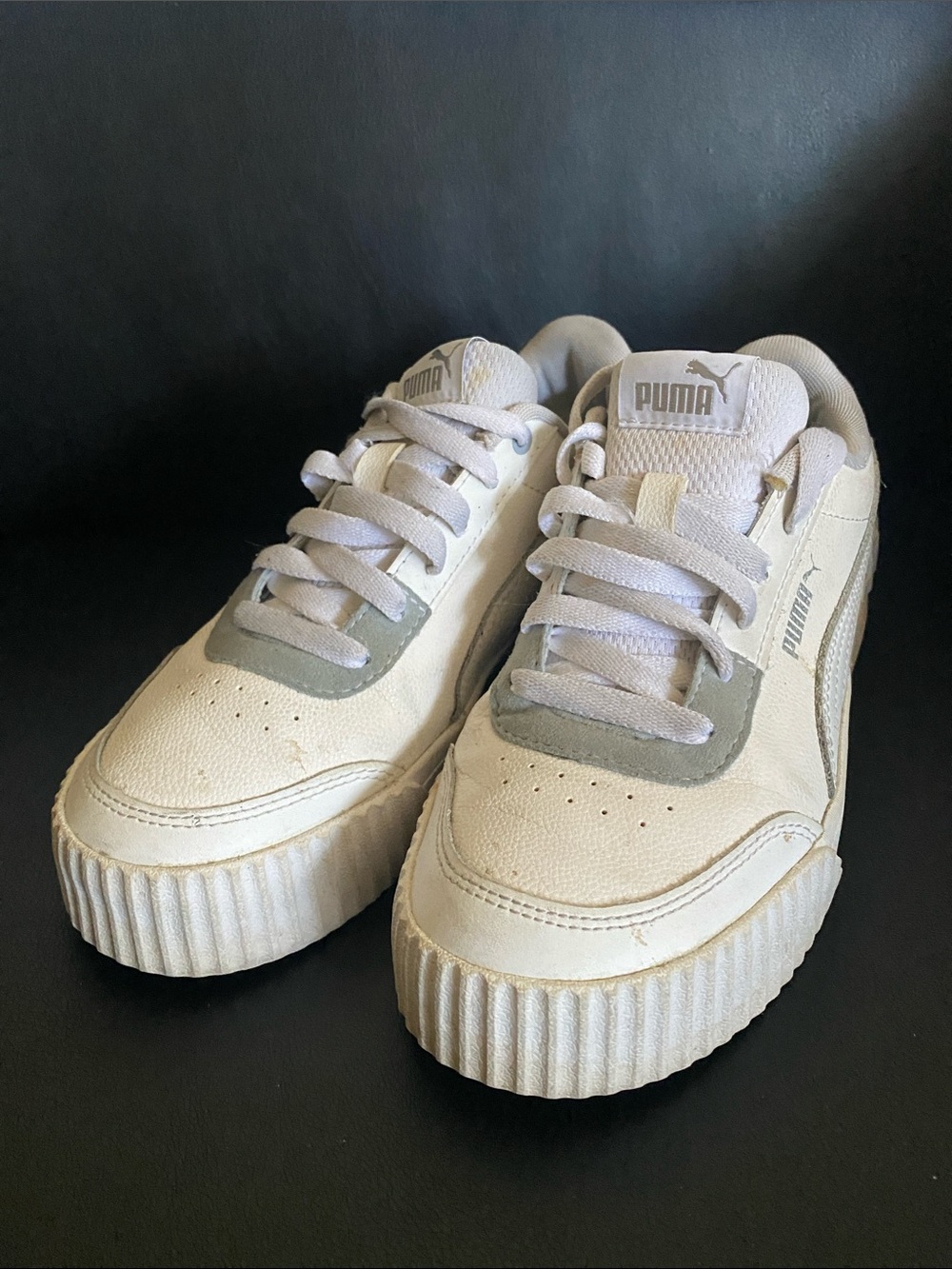 Puma Kids Cream and Gray Platform Sneakers